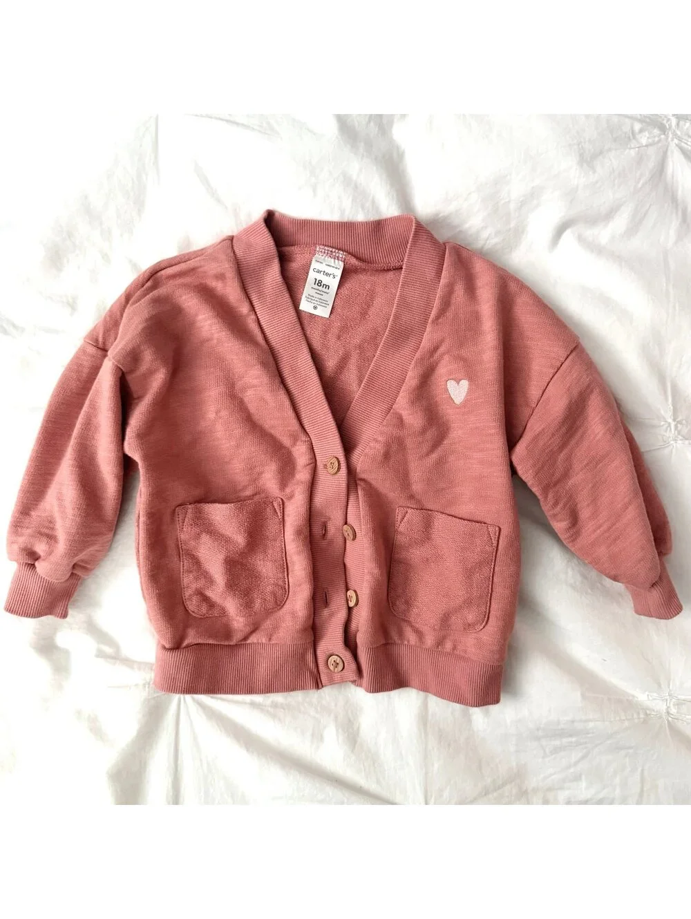 Carters Oversized Pink Embroidered Heart Cardigan
